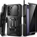 TONGATE for Z Fold 5 Case with Ring Stand, Built-in S Pen Holder & Glass Screen Protector Shockproof Rugged Z5 Phone Case with Slide Camera Cover& Belt Clip for Samsung Galaxy Z Fold 5, Privacy Black