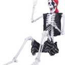 5.4Ft Halloween Skeleton Life Size Pirate Skeleton Creepy Posable Skeleton Realistic Human Full Body Skeleton with Movable Joints for Halloween Decorations (Grey, 5.4ft) (Gray)