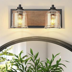Vanity Lights for Bathroom Large 15.8", Farmhouse Rustic Vanity Light with Bubble Glass Shades, Brown 2 Light Bathroom Lighting Fixtures Over Mirror, Bath Wall Sconce Home Decor