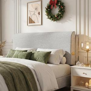 Full Headboard Pillow Cushion, Wall Mounted No Drill Headboard Pad for Existing Bed, Upholstered Soft Bed Backrest with Storage Pockets, Removable Washable Cover (Grey)