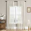 Natural Linen Sheer Curtain 95 inches Length, Rod Pocket Hollow Stripe Transparent Voile Window Drapes for Bedroom/Living Room, 2 Panels,52" Width
