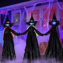 JOYIN 3 Pack 48" Halloween Witch Decorations Outdoor, Halloween 3 Witches Yard Stakes with Multicolored Light-up Heads for Yard Lawn Props, Indoor Party Decorations