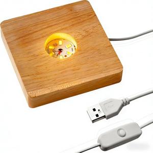 LED Wood Light Base for 3D Crystal Glass Art, Resin Art & Acrylic - Square Lighted Lamp Stand Pedestal for Tabletop, Cabinet, Bedside Crystal Sphere Display