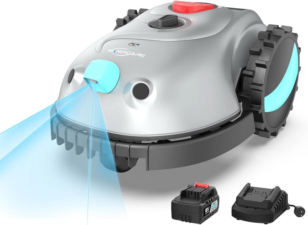 2025 New V100 Robotic Lawn Mower  Visual Navigation, Smart Obstacle Avoidance, Rain Sensor, Spot Spiral Cutting, Adjustable Cutting Height, Low Noise  Ideal for Small Lawns (Gray)