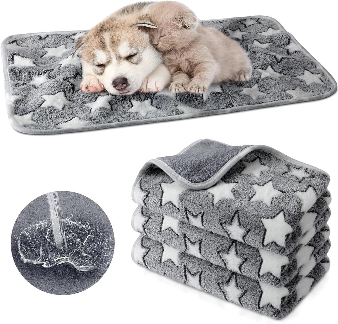Tranqun 4 Pcs Waterproof Dog Puppies Cat Blankets Bed Mat Washable Crate Kennel Whelping Pads Reusable Pet Pee Pad Soft Reversible Pet Training Pads Sleep Floor Mat Guinea Pig Liner