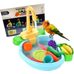 Blue Bird Bathtub Parrot Bath Fountain, Indoor Large Bird Cage Accessories, Automatic Bird Shower Pool with Faucet, Swimming Pool Toy for Pet Birds, African Grey, Cockatiel, Conure, Budgie, Lovebird