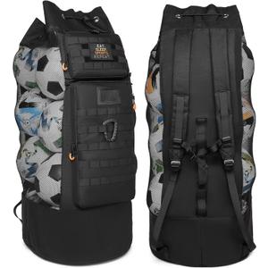 Soccer Ball Bags for Coches XL Heavy Duty Mesh Sport Ball Backpack for Basketball Volleyball Football & Equipment (Black)