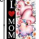 I Love Mom Happy Mothers Day Garden Flag 12x18 Inch Double Sided for Outdoor Pink Floral Heart Yard Flag Welcome Yard Party Decoration Flag (Mother02, GardenSize(12x18''))