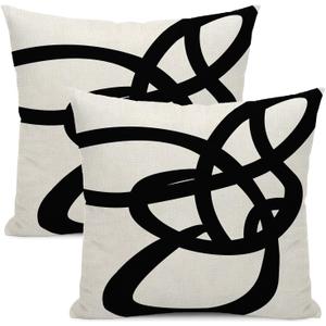 Black And White Pillow Covers 22x22 Set Of 2 Geometric Abstract Modern Art Line Throw Pillow Covers Modern Minimalist Style Decorative Square Linen Cushion Case Boho Decoration For Couch Sofa Outdoor