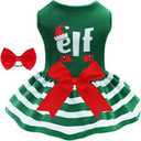 Elf Dog Dresses Velvet Holiday Small Dogs Clothes Onesie Pet Apparel Girl Puppy Skirt, XS