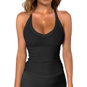 iGENJUN Workout Tops for Women Racerback Basic Tank Summer 2025 Camisole V Neck Slim Fit Ribbed Sleeveless, Small
