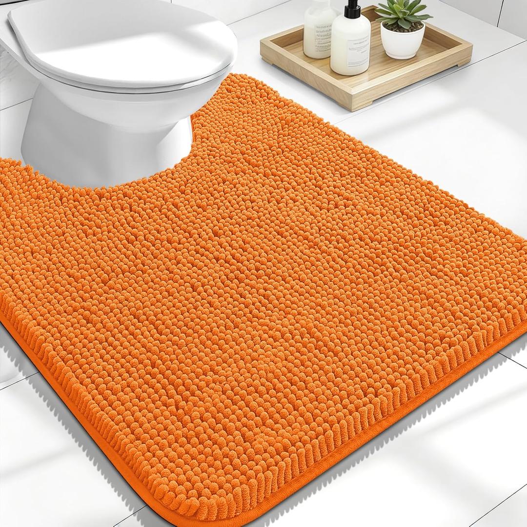 OLANLY Toilet Rugs U-Shaped 24x20, Extra Soft Absorbent Chenille Contour Bathroom Rugs for Toilet, Dry Quickly, Machine Washable, Non-Slip Bath Mat, Orange