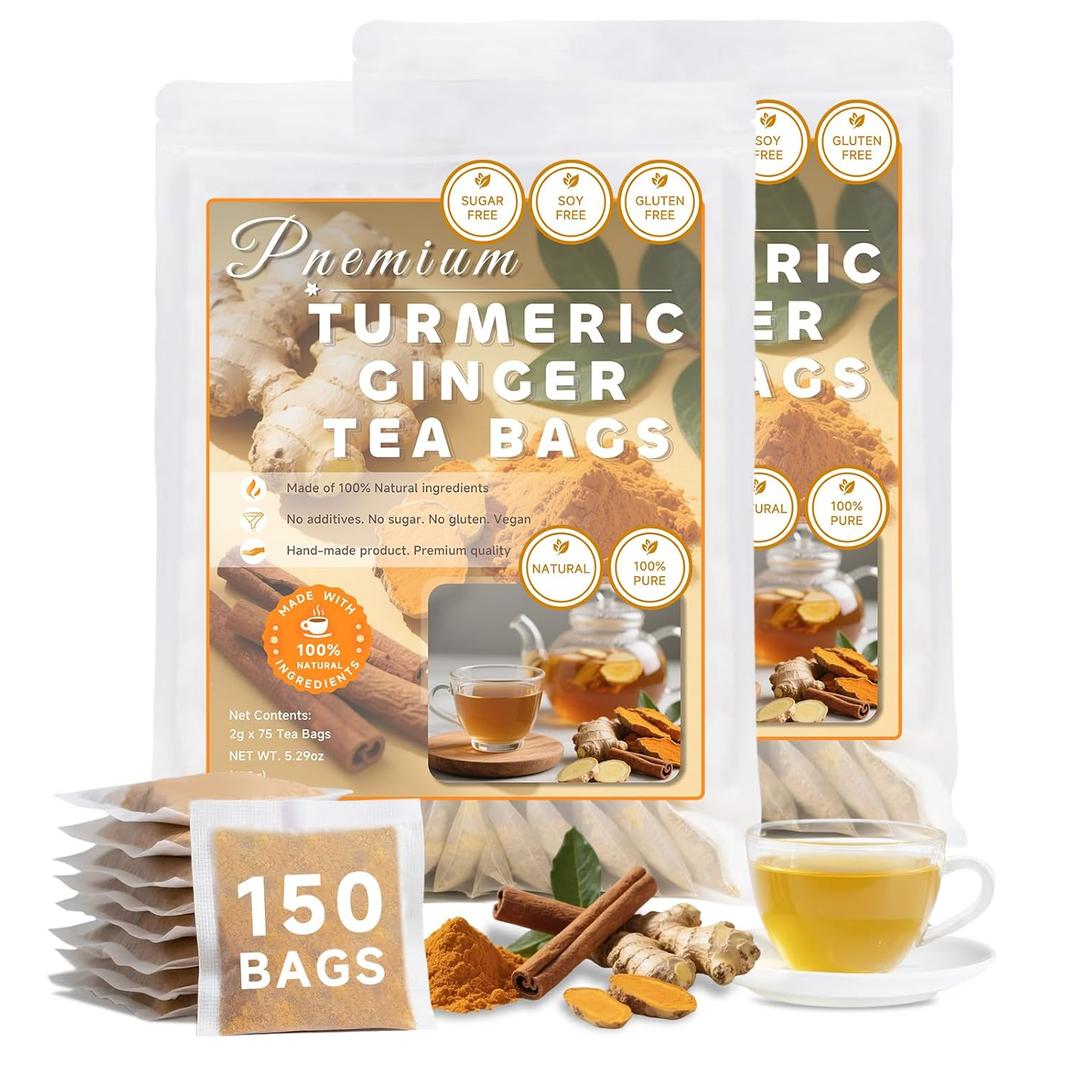 Premium Turmeric Ginger Cinnamon Tea Bags - 150 pcs Teabags of Turmeric Ginger Herbal Tea, 100% Natural Chinese Teas for Men Women