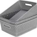 MaxGear Organization and Storage 3 Packs, Plastic Bins Organizer Bins, Woven Baskets for Storage, Plastic Baskets with Handles, Grey Basket for Organizing, Basket Organizer for Home and Office, Large