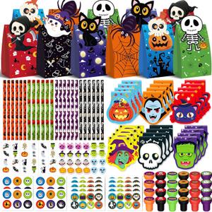 SpringFlower Halloween Party Favors for Kids, 168 PCS Halloween Stationery Set, Halloween Prizes, Trick or Treating Goodie Bag Fillers including Notepad, Stamper, Sticker, Pencil, Eraser, Ruler