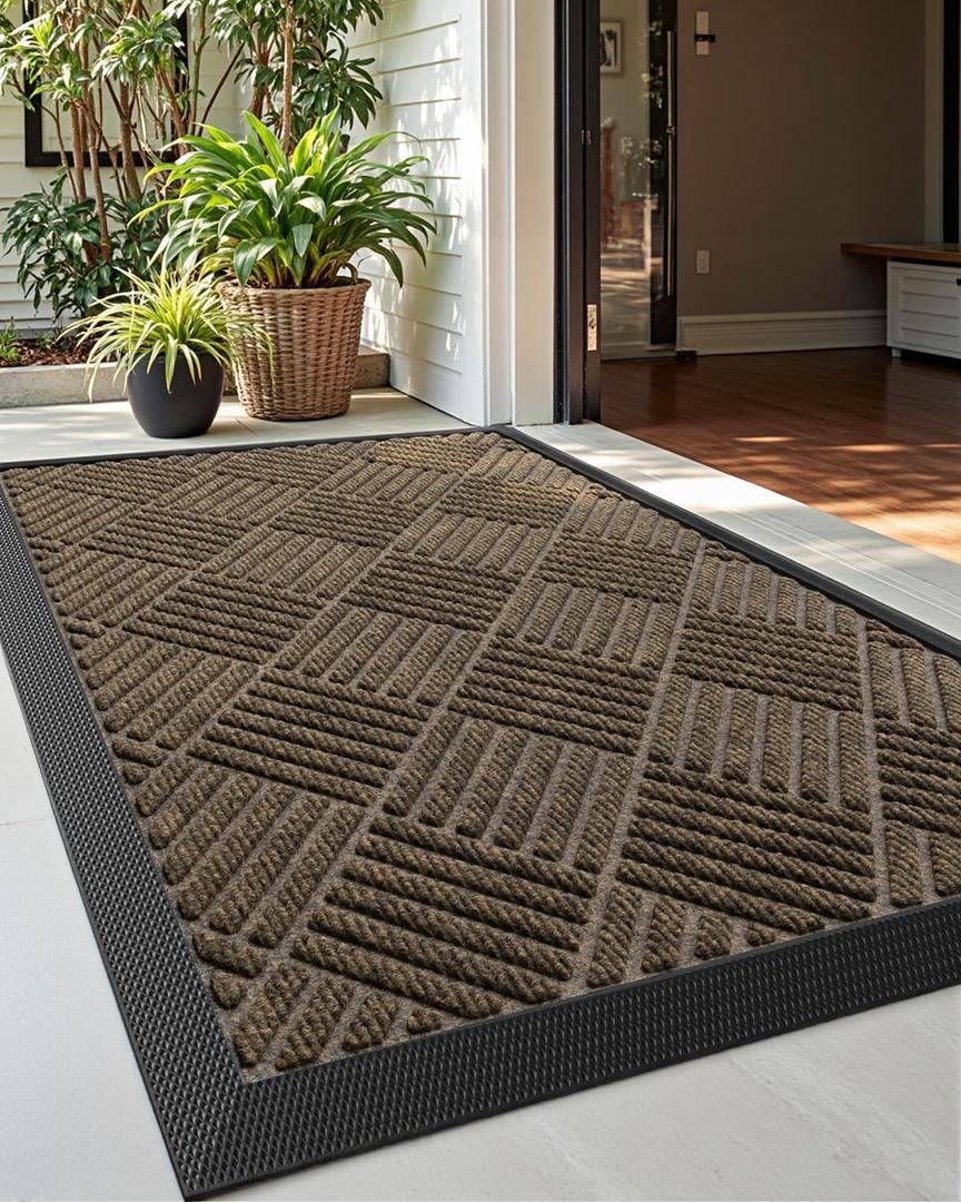 DEXI Front Door Mat Outside Entrance, 2x3 ft Rubber Entry Doormat Heavy Duty, Welcome Mats Non Slip for Inside House Floor Entryway Back Doors Exterior Patio, Diamond Brown
