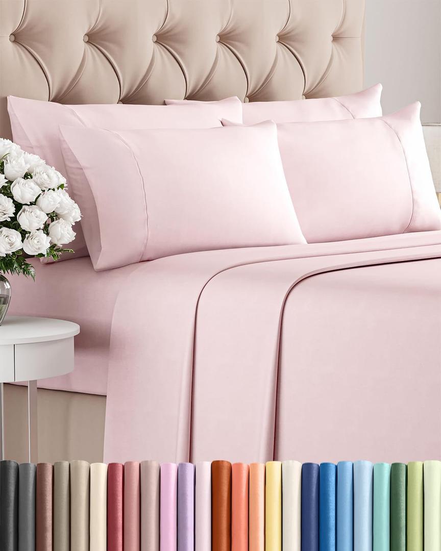 Queen 6 Piece Sheet Set - Comfy Breathable & Cooling - Soft Hotel Luxury Bedding Set with 8-16 Inch Deep Pockets - 1 Flat & 1 Fitted Sheet & 4 Pillowcases - Wrinkle Free & Easy Care - Lavender Pink