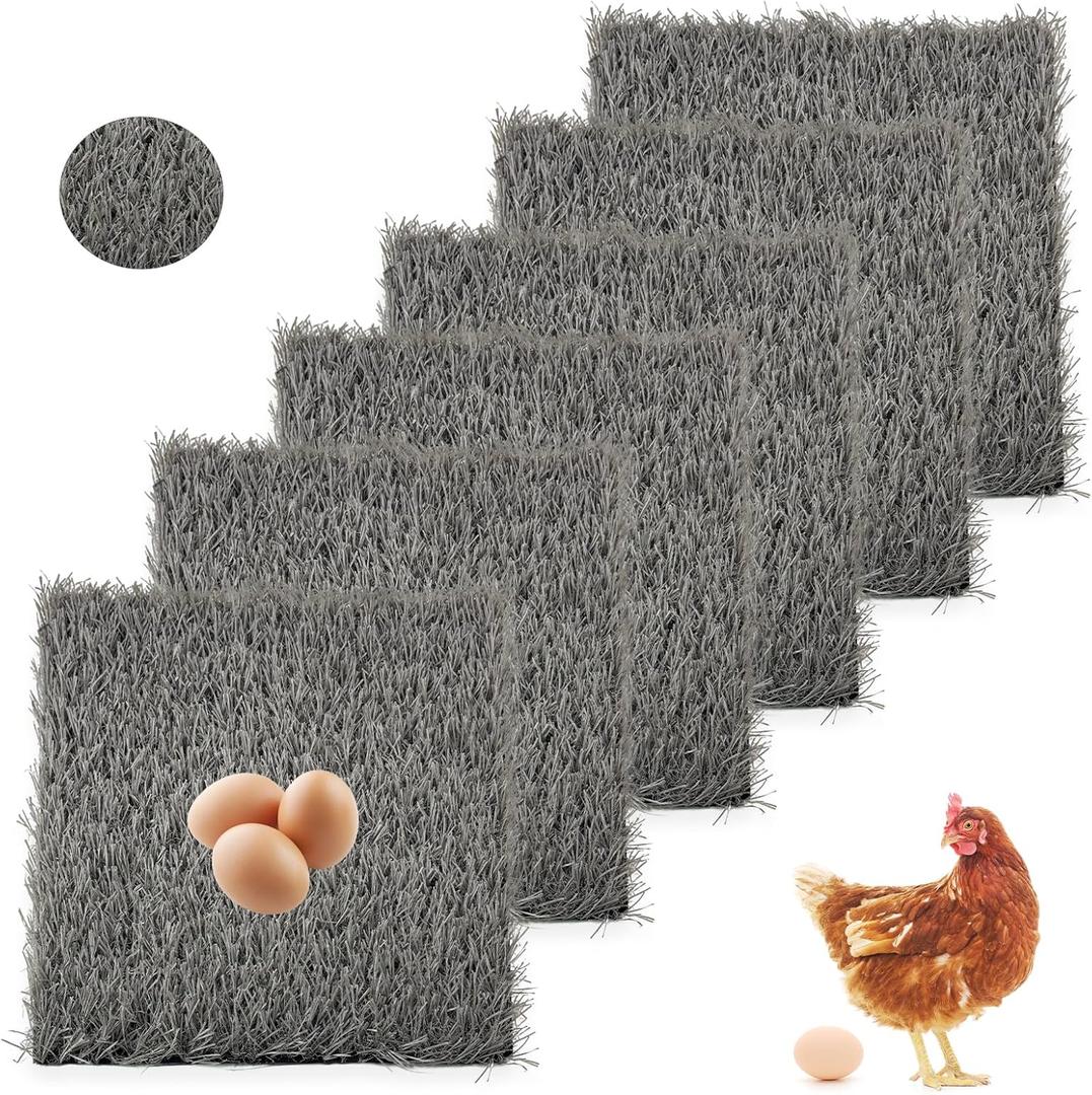 PINVNBY 6 Pcs Artificial Chicken Coop Nesting Pads,12"x12" Washable Chicken Nest Box Liners Hen Laying Mats Fake Grass Synthetic Turf Mat for Chicken Coop Pet Garden Lawn Indoor Outdoor(Gray)