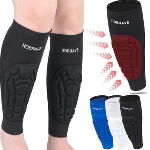 HOBRAVE 2PCS Soccer Shin Guards Padded Calf Compression Sleeves Supports for Shin Splint, Large
