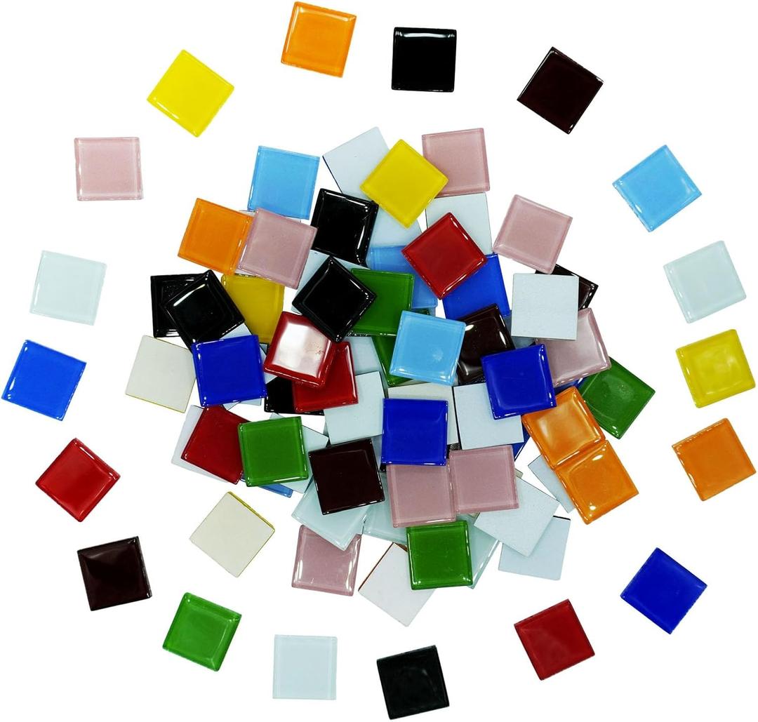 1LB Large Size Mixed Color Mosaic Tiles for Crafts Bulk, 1Inch 12 Colors Options Big Square Shaped Glass Tiles Stained Pieces for Home Handmade Gifts Mosaic Project Supplies