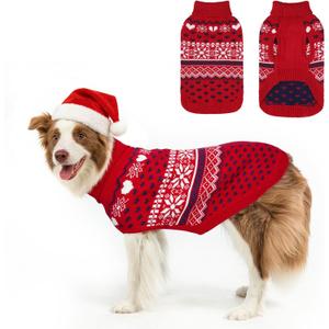 SCENEREAL Dog Sweaters for Small Medium Large Dogs, Ugly Puppy Clothes Sweatshirt, Christmas Dog Outfits Knitted, Soft Warm Turtleneck Pullover, Argyle Xmas Pet Cold Weather Coat for Girls Boys, Red (L(Chest 28"-30.75"))