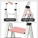 Taranta 4 Step Ladder, Lightweight Aluminum Step Stool with Convenient Handgrip, Folding Ladder with Anti-Slip Pedals, 330lbs Capacity Stepladder for Home, Office, Kitchen - White