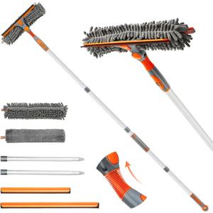 Eazer 89'' Squeegee Window Cleaner 2 in 1 Rotatable Window Cleaning Tool Kit with Extension Pole, Window Washing Equipment with Bendable Head for Indoor/Outdoor Window and Car Glass