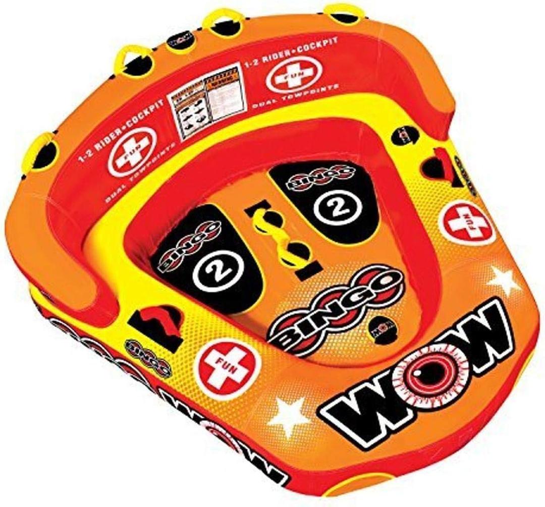 WOW World of Watersports Bingo Inflatable, 1 to 2 Person Towable Secure Cockpit Seating and Tow Rope Bundle