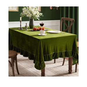 MIULEE Velvet Table Cloth with Decorative Ruffle Edge Luxurious Soft Spring Washable Rectangular Tablecloth Thick Wrinkle-Resistant Oblong Table Cover for Kitchen Dining 60x102 Inch Olive Green