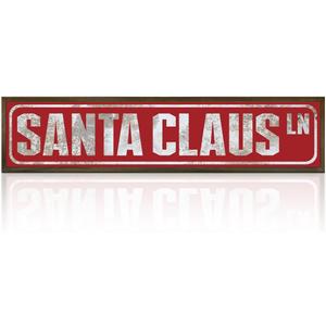 Rustic Christmas Wall Art, Distressed Santa Claus Ln Wooden Sign, Vintage Christmas Street Sign Decor, Festive Wall Art for Home, Living Room, Holiday Humor Ornament, Wooden Box Signs Desk Dcor