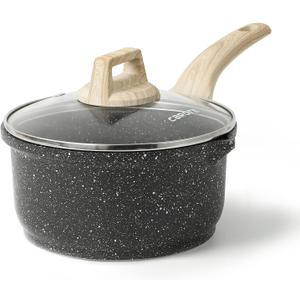 AROTE 1.5 Qt Sauce Pan with Lid, Small Nonstick Cooking Pot with Cool Handle, Saucepan with Pour Spout- PFOA FREE (Classic Granite)