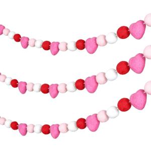 Chuangdi 2 Pieces Valentine's Day Felt Ball Garlands Heart Ball Felt Banners Colorful Pom Pom Fluffy Heart Garlands for Valentine's Day Wedding Birthday Party Decoration, 60 Balls, 4 Colors