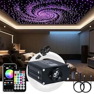 AKEPO 16W Twinkle APP Fiber Optic Starlight Headliner Lights Kit, 650pcs 13.1ft/4m 0.03in Optical Fiber Star Music Activated RGBW Ceiling Light Kit for Car Headliner Star/Home