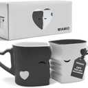 MIAMIO - Coffee Mugs/Kissing Mugs Set Ceramic with Gift Box (Gray)