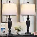 27'' Black Table Lamps Set of 2, 3 Way Touch Control Living Room Lamps with USB A+C Ports, Modern Bedside Lamps, Elegant Metal Nightstand Lamps for Bedroom Office End Table Decoration