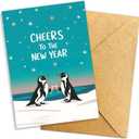 Cheers to the New Year Penguin Card for Friends, Family, or Couples  Cute Winter Celebration Greeting  8x5.3 Inch With Envelope