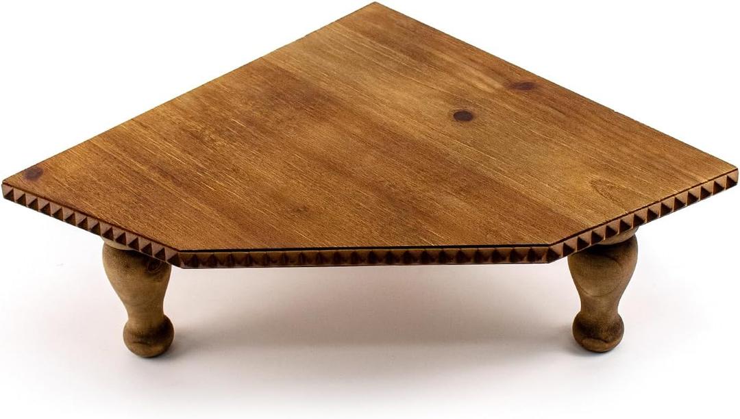 BONNY DODO Wood Vintage Brown Corner Pedestal Stand, Rustic Decorative Riser for Display, Farmhouse Wood Corner Counter Shelf with Cube for Kitchen, Bathroom, Dressing, Table (Brown)