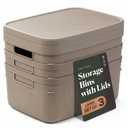 BINO | Plastic Storage Bins with Lids, 13 Liter - 3 Pack, Taupe | THE TWILL COLLECTION | Plastic Bins for Organization | Woven Storage Baskets for Organizing | Pantry Shelf Organizer Basket Bin