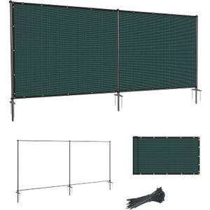 SunnyRoyal 5' x 12' Privacy Fence Screen Panel with Iron Poles Freestanding No Dig Heavy Duty Windscreen Mesh Fabric Temporary Dog Fencing for Outdoor Backyard Patio Garden (Green)
