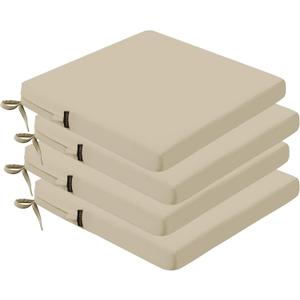 Idee-home Outdoor Chair Cushions Set of 4, 17" x 16" Outdoor Seat Cushion Waterproof Patio Furniture with Ties, Dining Chair Pads (Beige)