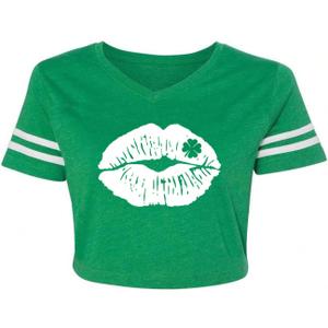 Women's St. Patrick's Day Crop Top St. Paddy's Day Shirt Irish Shirts Shamrock Graphic Short Sleeve Crop Tops for Teen Girls (Green, XL)