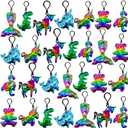 CAMIRUS 28 Pack Glitter Flip Sequin Keychains Unicorn Dinosaur Keychain with Greeting Cards for Valentines Party Favor, Easter Egg Filler Party Favors, Easter Classroom Prize Supplies