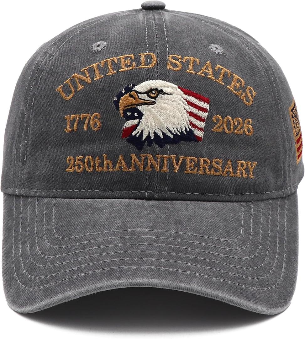 United States 250th Anniversary Hat, USA Baseball Cap 1776-2026 American Hat Patriotic Embroidered Hats for Men Women, One Size