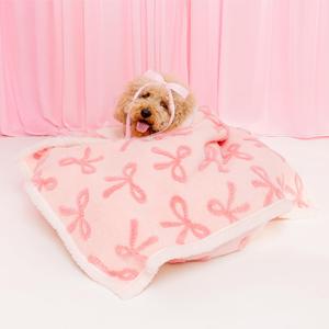 LE SURE Waterproof Puppy Blanket for Small Dogs - Washable Double Sided Dog Blankets with Warm Jacquard Shag and Soft Sherpa Fleece, Pet Cat Blanket for Couch Protection, Bow DesignPink Taffy
