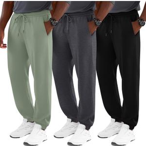 3 Pack Men's Big and Tall Joggers Lounge Sweatpants Athletic Gym Pants with Pockets Workout Drawstring Jogger Pant (5X-Large, Pea Green, Dark Gray, Black)