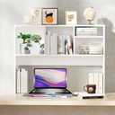 AQQHSAIN Desktop Bookshelf Wooden Desktop Hutch Storage Organizer Multipurpose Tabletop Display Rack with 4 Shelves for Computer Desk Hutch for College Dorm Office Home (White), 37" x 9.84" x 29"