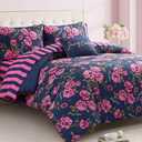 Juicy Couture Rose Logo Queen Comforter Set, Navy/Pink 8-Piece Complete Bed in a Bag