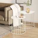 LEWIS&WAYNE Outdoor Side Table Set of 2, Metal Circle Accent End Tables for Balcony Backyard Garden Indoor Living Room, Durable Nesting Coffee Tables, 20”+16” Dia, White