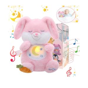 Breathing Stuffed Animal, Soothe Snuggle Pink Easter Bunny Stuffed Animal for Anxiety Adults and Kids, Volume Control Soothing Bunny Plush with Realistic Breathing and Lights, Easter Basket Stuffers