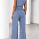 PRETTYGARDEN One Piece Jumpsuits for Women Dressy Summer Business Casual Outifts Sleeveless Mock Neck Wide Leg Rompers(Haze Blue,XX-Large) 